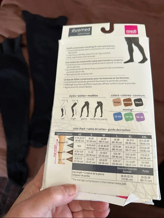 Duo med L & Jobst XL black thigh high, compression flight medical stockings - Picture 11 of 14